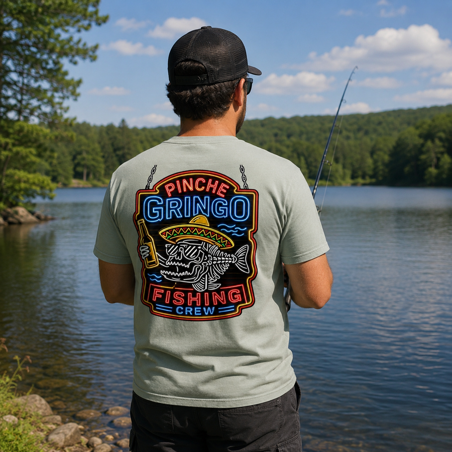 Pinche Gringo Fishing Crew Neon Sign Shirt